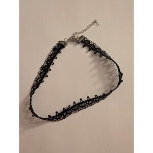 Vintage Style Black Lace Choker Necklace Crochet Scalloped Gothic 90s Accessory